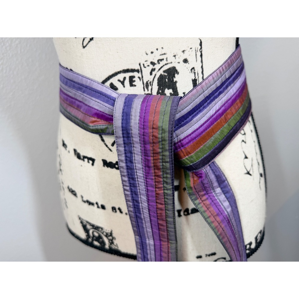 Silk Belt Women's Purple Striped Silk Obi‎ Sash Quilted Handmade India 72" long